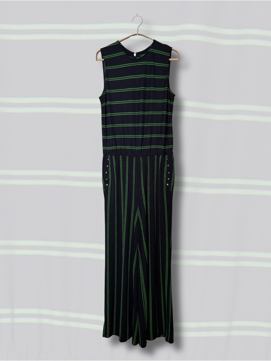 Ralph Lauren Pants - Ralph Lauren Navy and Green Striped Sleeveless Jumpsuit